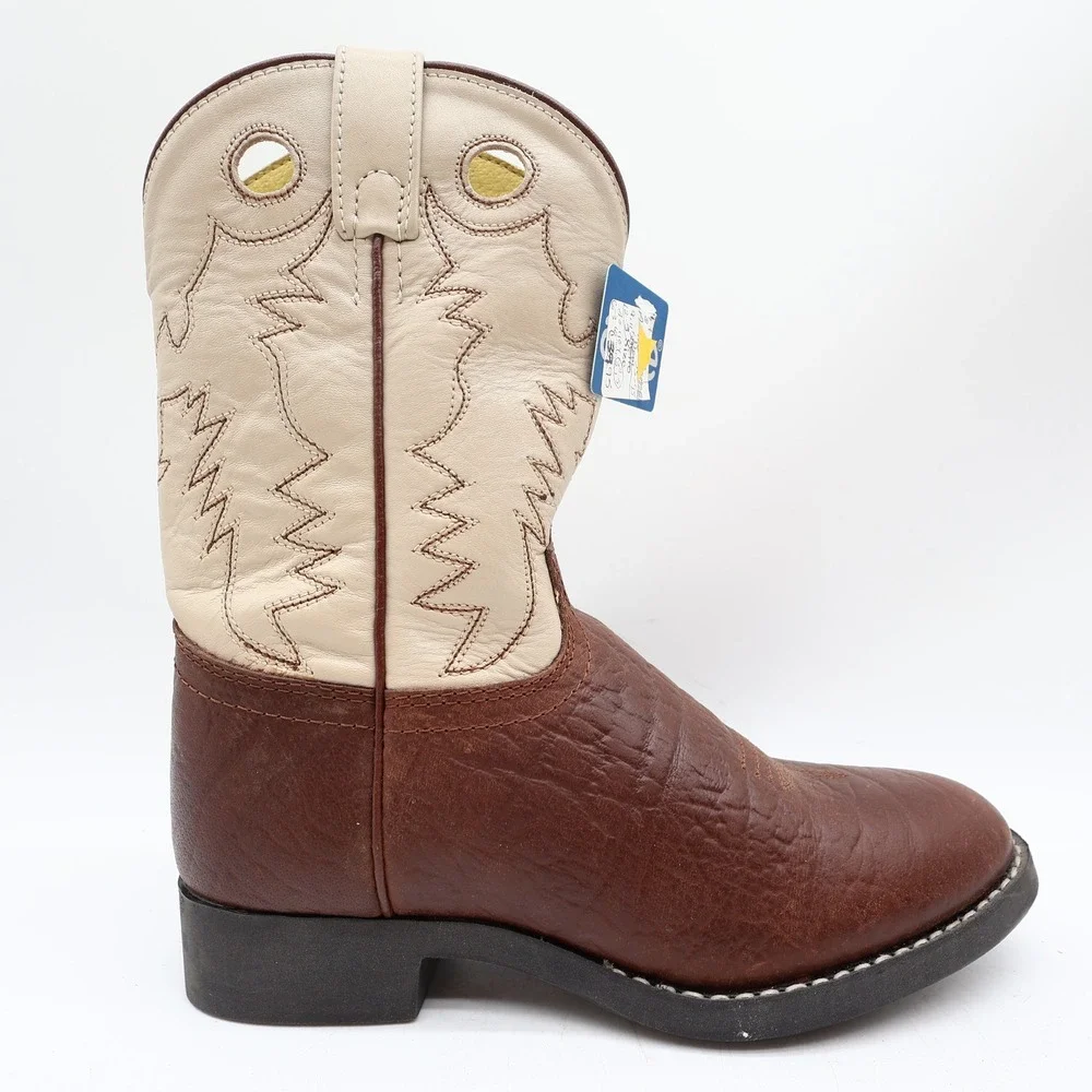 Acme Vintage Cowboy Boots Boys 2 Brown Cream Bullhide Roper NWT Deadstock